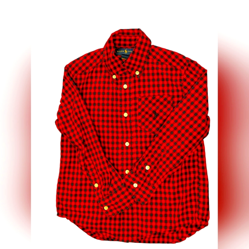 Polo Ralph Lauren Toddler Button Down Shirt Red Black Gingham Check Size 4T